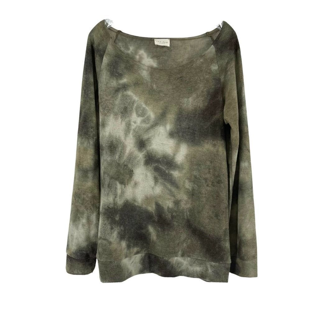 Tie Dye Sweatshirt Boat Neck Green Cozy Inside Out Fuzzy Size S 143 Story Lounge